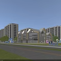 Modern School Building With Multi story Structures Front Lawn Trees And Kids Play Elements
