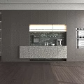 Sleek Modern Kitchen Wine Cabinet Design With Marble Countertop And Wooden Cabinets