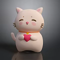 Cute White Cartoon Cat Doll With Pink Cheeks Orange Collar Holding Pink Heart