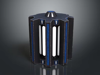 Black Blue White Industrial Equipment Housing With Striped Cylindrical Metal Construction Design 3d model