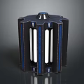 Black Blue White Industrial Equipment Housing With Striped Cylindrical Metal Construction Design
