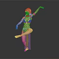 Belly Dancer In Blue Outfit Performing Solo Dance On Gray Background