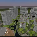 Aerial Planning of Modern Residential Area Featuring High Rise Low Rise Buildings Green Spaces Waterway