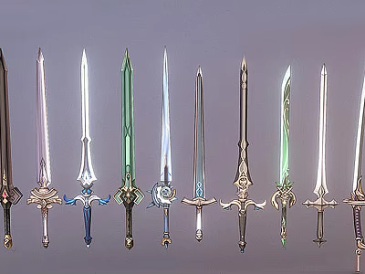 Assorted Decorative Swords With Colorful Blades Intricate Hilts And Unique Designs 3d model