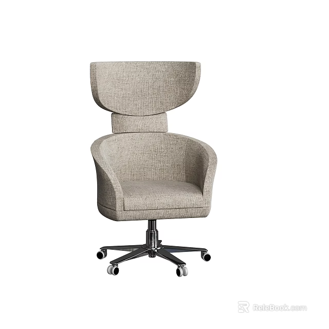 Light Gray Fabric Office Chair With High Back Curved Armrests And Metal Base Wheels 3d model 