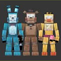 Colorful Pixel Art Characters Blue Rabbit Brown Bear With Hat And Yellow Duck Standing Together