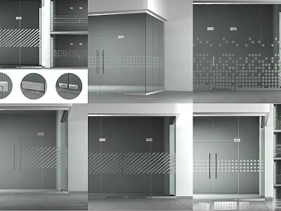 Double Glass Doors With Modern Patterned Frosted Details For Interior Design 3d model
