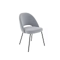 Modern Minimalist Light Gray Upholstered Single Chair With Curved Backrest And Black Metal Legs