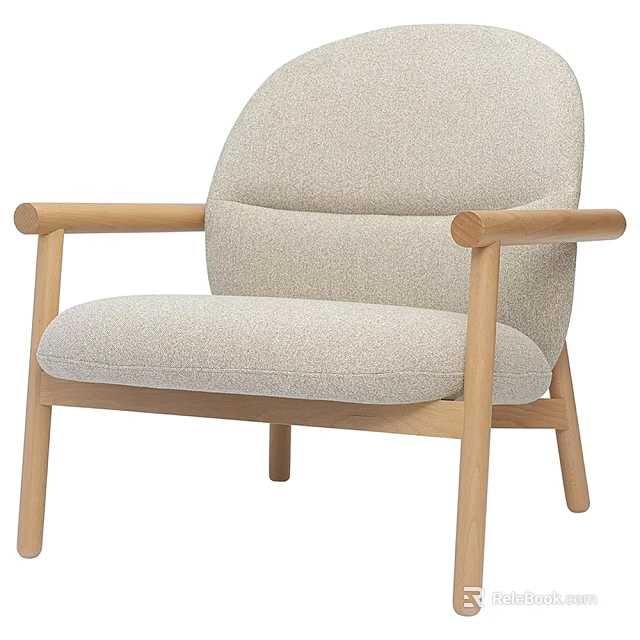 Comfortable Leisure Chair With Wooden Armrests And Light Beige Upholstered Seat 3d model 
