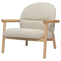 Comfortable Leisure Chair With Wooden Armrests And Light Beige Upholstered Seat