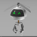 Futuristic Small Robot With Helicopter Propeller Green Eyes And Metal Legs