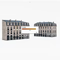 Traditional Office Buildings With Brick Exterior Arched Doors Multiple Windows Dark Roofs And Chimneys