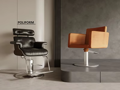 POLIFORM Modern Leather Chairs With Black And Brown Upholstery And Silver Base 3d model