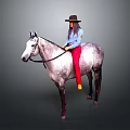 Man Riding Dappled Gray Horse Wearing Brown Hat And Red Pants