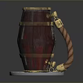 Vintage Wooden Barrel Shaped Household Item With Metal Hoops Rope Handle And Coin Decorated Base