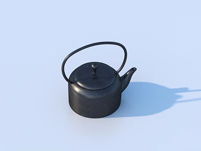 Black Cast Iron Teapot As Essential Household Kitchen Utensil With Handle And Spout 3d model