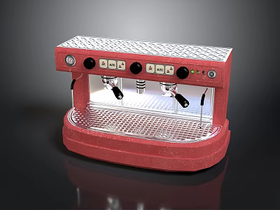 Red Espresso Coffee Machine With Dual Spouts Control Buttons And Steam Wand 3d model