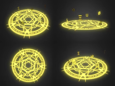 Four Different Glowing Yellow Magic Circles With Mystical Symbols And Designs 3d model