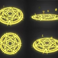 Four Different Glowing Yellow Magic Circles With Mystical Symbols And Designs
