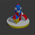 Colorful Geometric Building Blocks Tower On White Circular Base With Yellow Edge