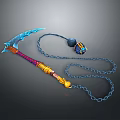 Ornate Fantasy Weapon With Blue Blade Colorful Handle Golden Accents Chain And Decorative Pendant