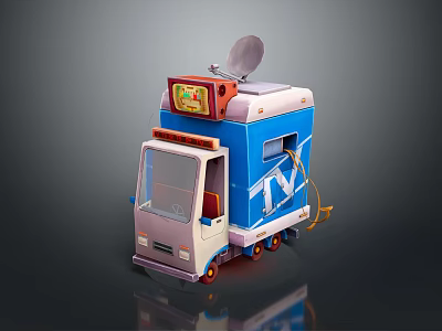 Colorful Mobile TV Vehicle with Satellite Dish TV Screen and Blue White Design 3d model