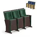 Three Connected Green Upholstered Leisure Chairs With Brown Wooden Frame Perforated Sides And Storage Baskets