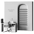 Modern Glossy Nail Bar Interior With Organized Nail Polish Display Shelf And Chairs Table