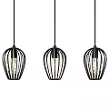 Three Modern Black Hanging Pendant Lights with Cage Design and Glass Shades
