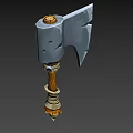 Game Style Axe Weapon With Stone Head Wooden Handle And Wrapped Details