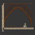 Gothic Architectural Model Interior With Stone Walls Arched Windows And Wooden Beams