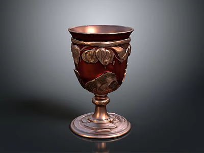 Copper Decorative Goblet With Carved Leaf Patterns And Ornate Base For Home Living 3d model