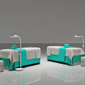 Turquoise Massage Beds With White Sheets Floor Lamps And Stools In Spa Room