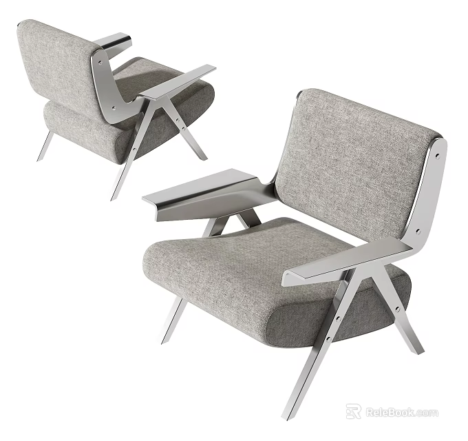 Modern Grey Fabric Leisure Chair With Metal Frame And Armrest Design 3d model 