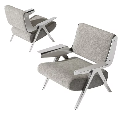 Modern Grey Fabric Leisure Chair With Metal Frame And Armrest Design 3d model