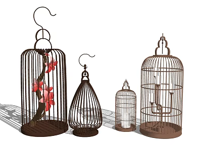 Decorative Birdcage Ornament Set With Various Sizes And Intricate Designs For Home Decor 3d model