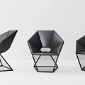 Three Modern Geometric Black Leather Leisure Chairs With Stylish Metal Frame Design