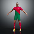 Man Wearing Red Green Portuguese Football Jersey Nike Logo Number 7 Yellow Cleats Grey Background