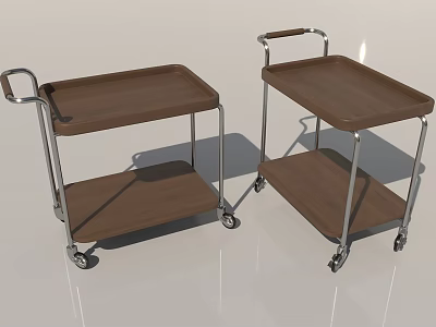 Rolling Side Tables Metal Frame Wooden Top Lower Shelf Handles and Wheels for Easy Mobility 3d model