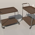 Rolling Side Tables Metal Frame Wooden Top Lower Shelf Handles and Wheels for Easy Mobility