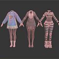 Three Fashion Mannequins Displaying Stylish Outfits With Unique Patterns And Different Styles