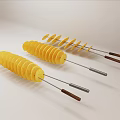 Potato Chips Arranged On Metal And Wooden Skewers