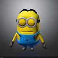 Minion Character Standing With Yellow Body Black Goggles Blue Overalls And Black Gloves