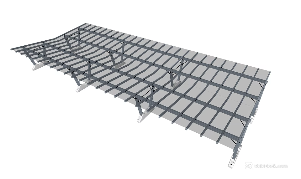 Contemporary Outdoor Awning With Metal Frame Transparent Panels And Strong Support Structure 3d model 