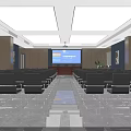 Modern Conference Room With Neatly Arranged Black Chairs Blue Screen And Wooden Walls