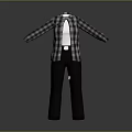 Casual Daily Clothing Outfit With Plaid Shirt White T-shirt And Dark Pants