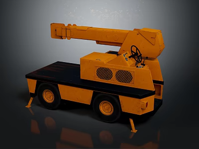 Yellow Crane Functional Vehicle With Extended Boom Arm And Sturdy Wheels 3d model