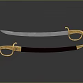Two Decorative Weapons With Golden Guards Red Handle And Curved Blades On Reflective Surface