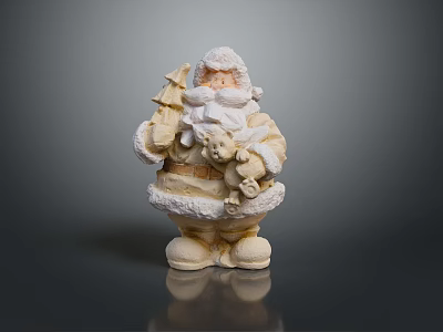 White Santa Claus Figurine Furniture Accessory With Christmas Tree And Gift 3d model