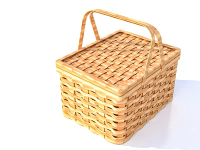 Traditional Handwoven Square Wicker Basket With Sturdy Handle And Intricate Weave 3d model
